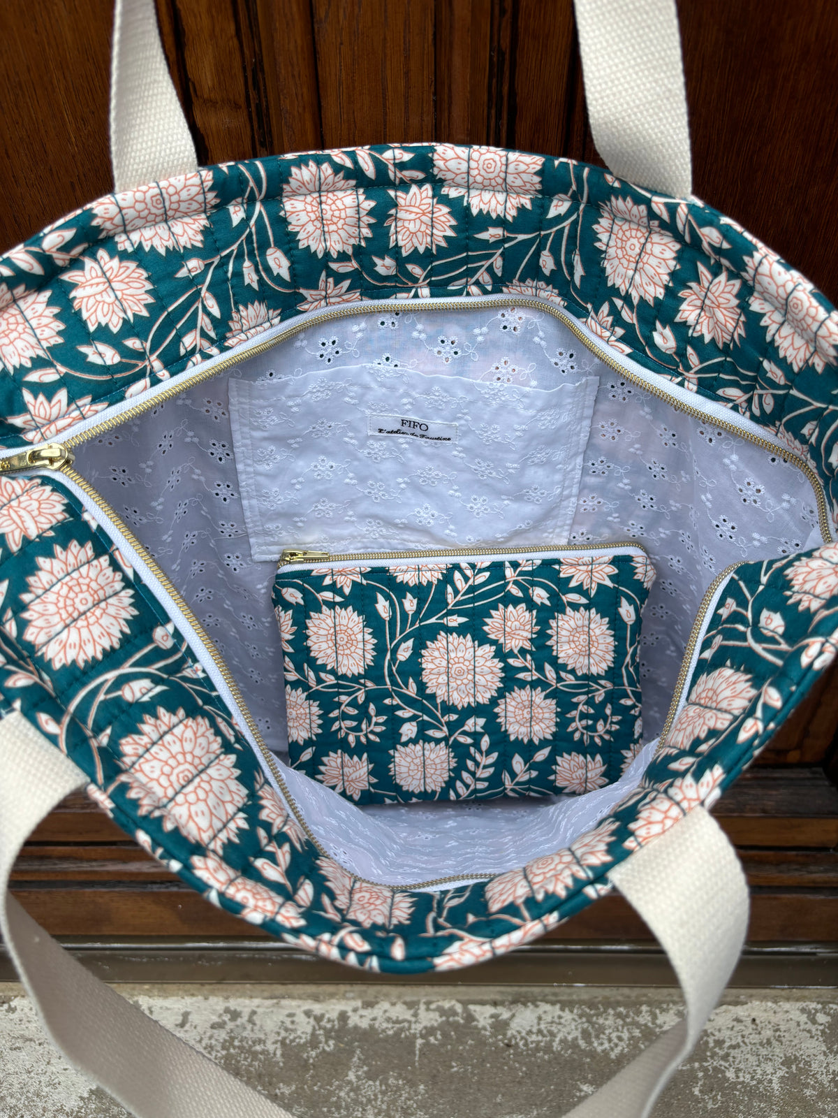 Sac cabas zippé - Céleste