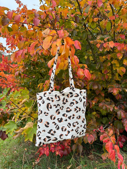 Tote bag gaze de coton léopard