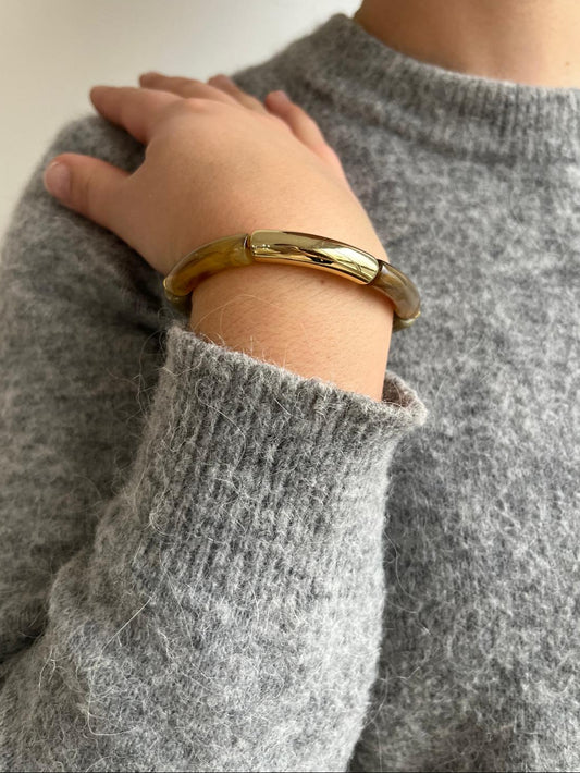Bracelet kaki, doré, marron et ocre