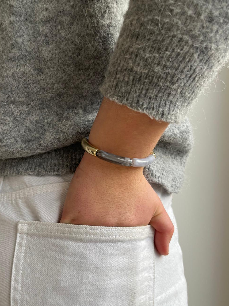 Bracelet nuances de gris et doré