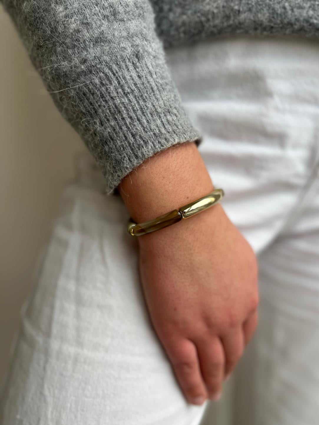 Bracelet kaki, doré, marron et ocre